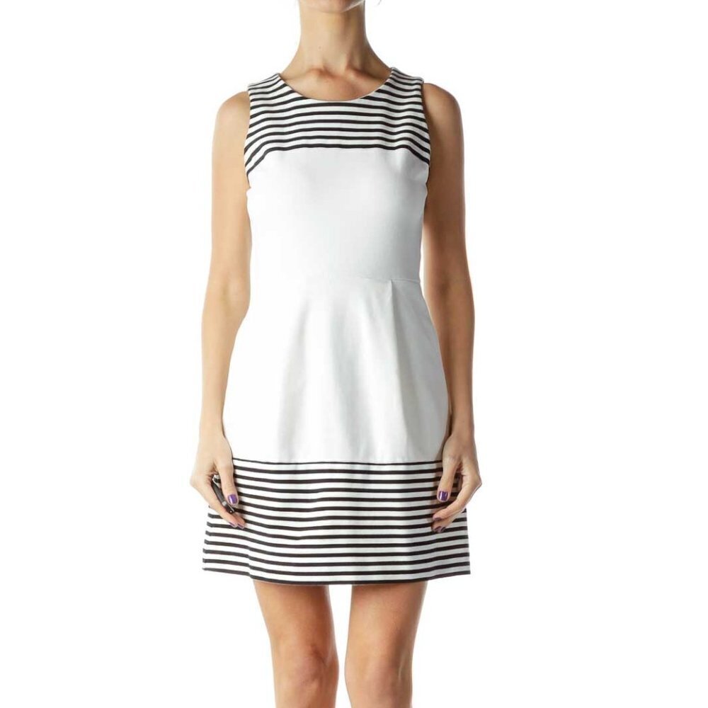 Madewell Day Dress Pleated Stripe Black White Knit Medium